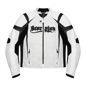 Scorpion EXO Get Stung Leather Motorcycle Jacket XXL White Black Armored w Liner
